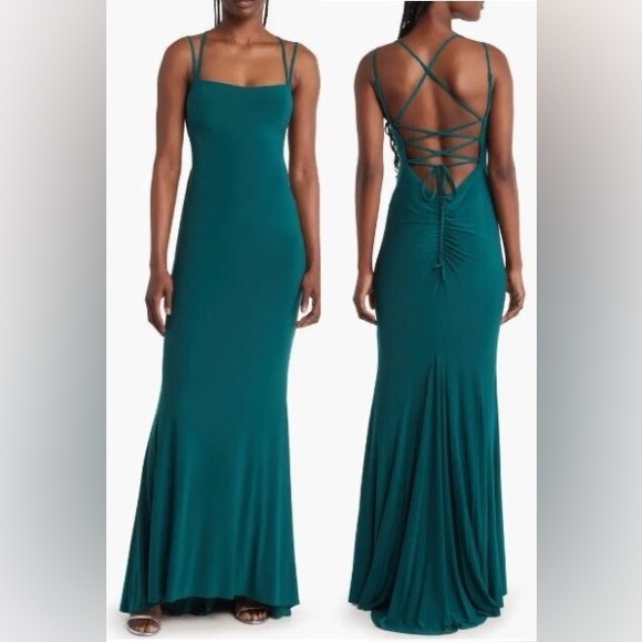 NWT Nordstrom JUMP APPAREL Formal Purple Strappy Maxi Bodycon Jersey Gown Dress - Picture 3 of 8